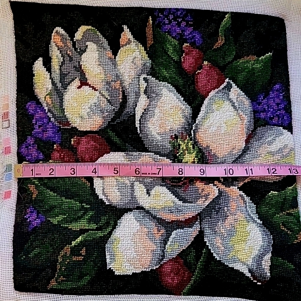 Vibrant Floral Needlepoint Art - Picture 4 of 5